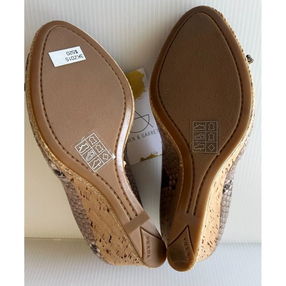Prada Brown Leather Snakeskin Cork Wedges W/ Bows, Size 6.5 (US) 36.5 (EU) New! - Picture 9 of 11